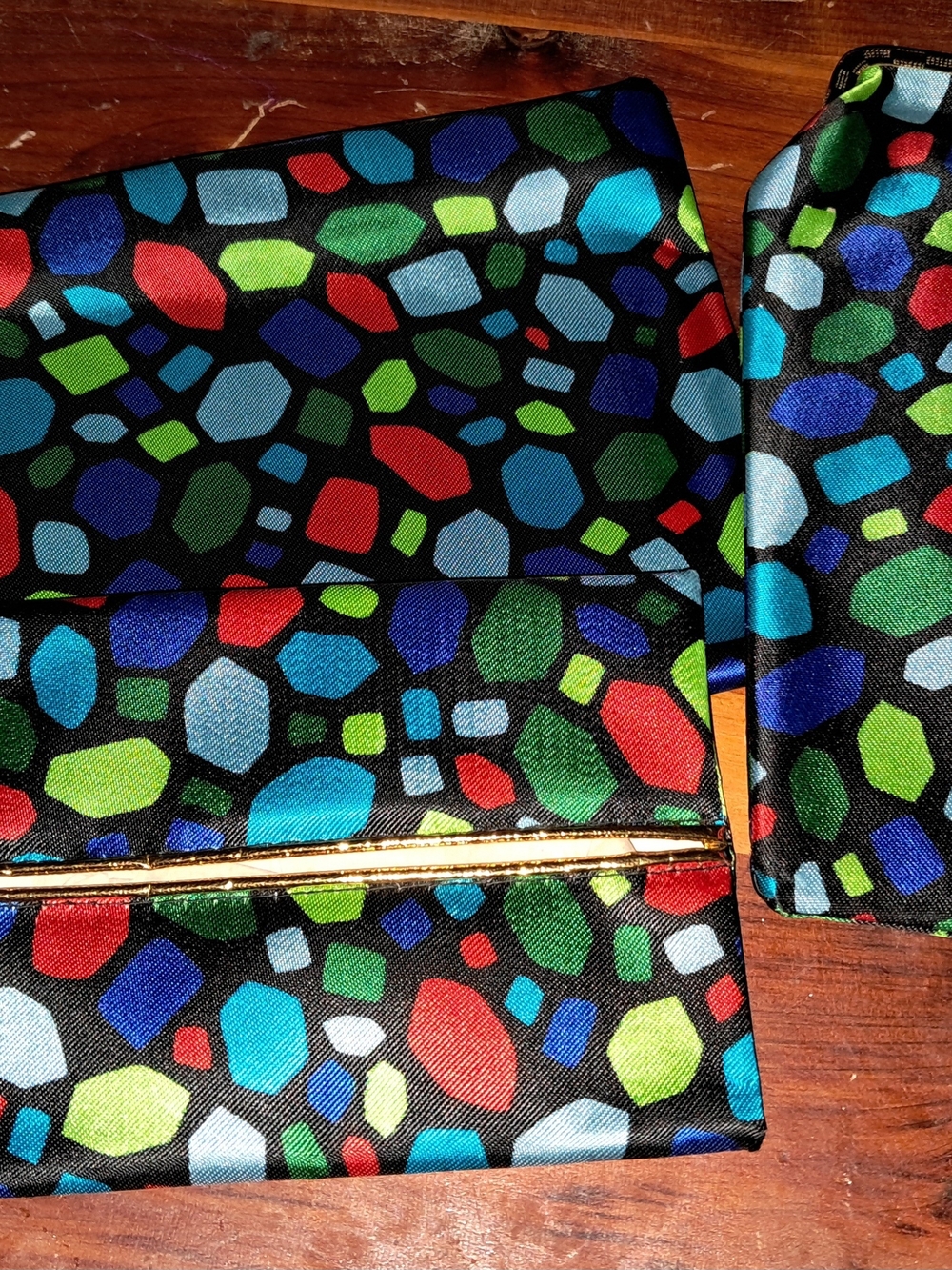 Colorful Gemstone Print Clutch and Pouch - Black Multi